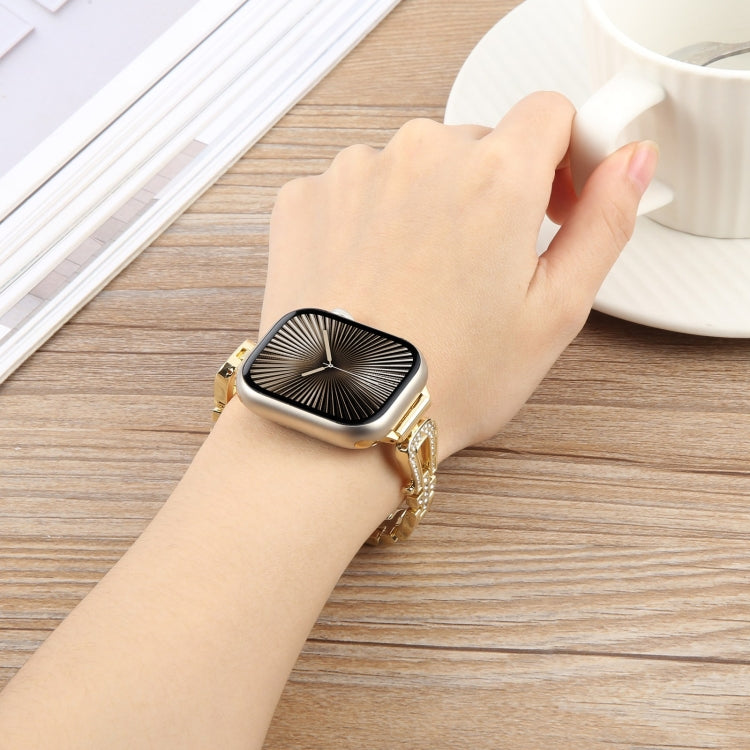 For Apple Watch 42mm / 41mm / 40mm / 38mm Quick Release U-Shaped Diamond Alloy Slim Watch Band(Rose Gold)