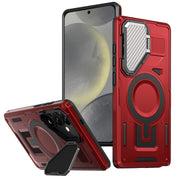 For Samsung Galaxy S25 5G Shield Frame Holder MagSafe Phone Case(Red)