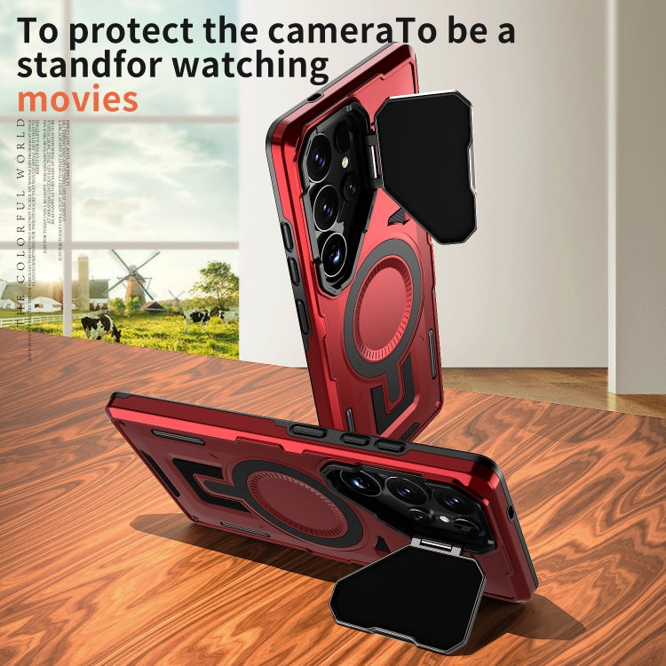For Samsung Galaxy S25 5G Shield Frame Holder MagSafe Phone Case(Red)