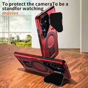 For Samsung Galaxy S25+ 5G Shield Frame Holder MagSafe Phone Case(Red)