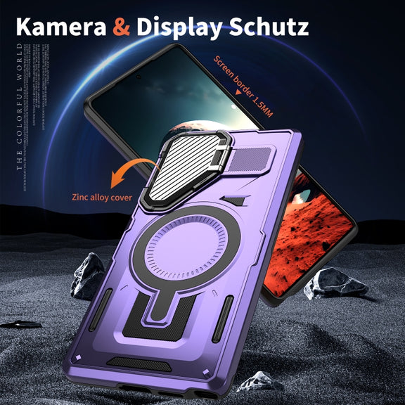 For Samsung Galaxy S25+ 5G Shield Frame Holder MagSafe Phone Case(Purple)
