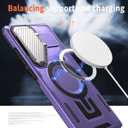 For Samsung Galaxy S25+ 5G Shield Frame Holder MagSafe Phone Case(Purple)