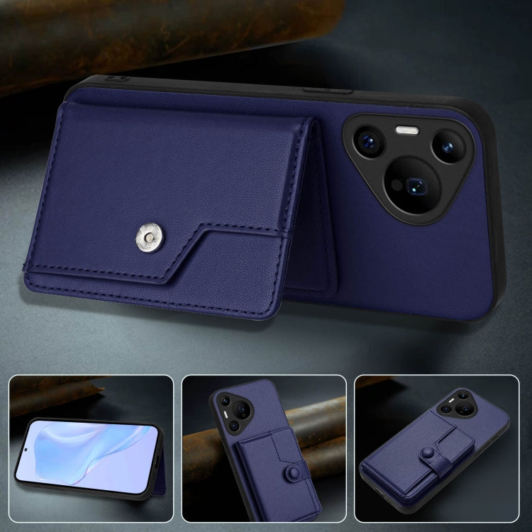 For Huawei Pura 70 Pro Button Card Bag RFID Anti-theft Phone Case(Blue) - Huawei Cases by PMC Jewellery | Online Shopping South Africa | PMC Jewellery | Buy Now Pay Later Mobicred
