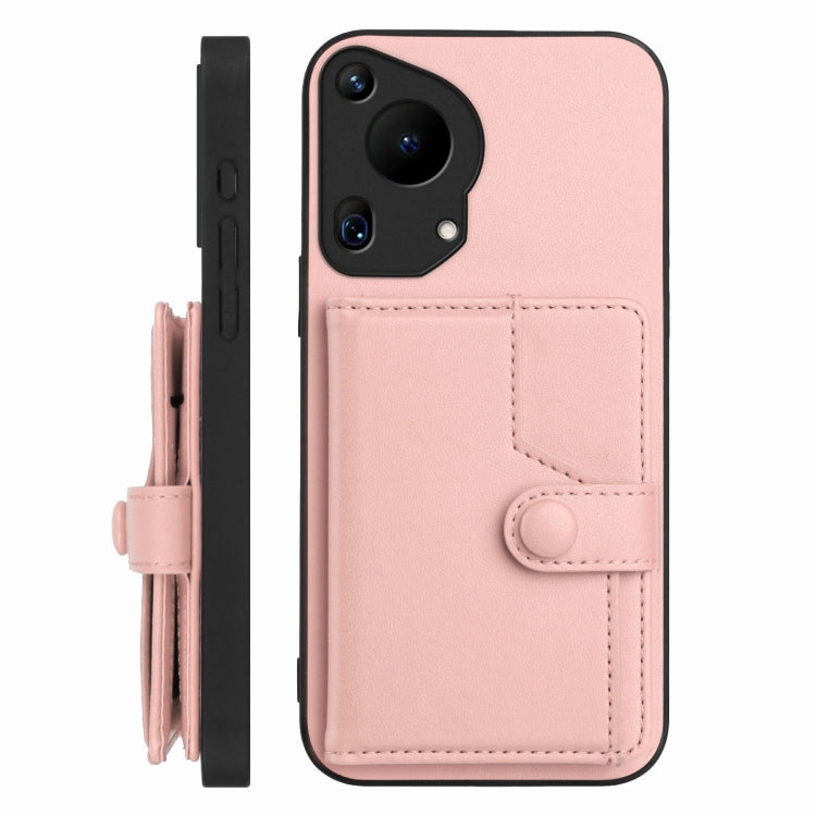For Huawei Pura 70 Ultra Button Card Bag RFID Anti-theft Phone Case(Pink) - Huawei Cases by PMC Jewellery | Online Shopping South Africa | PMC Jewellery | Buy Now Pay Later Mobicred