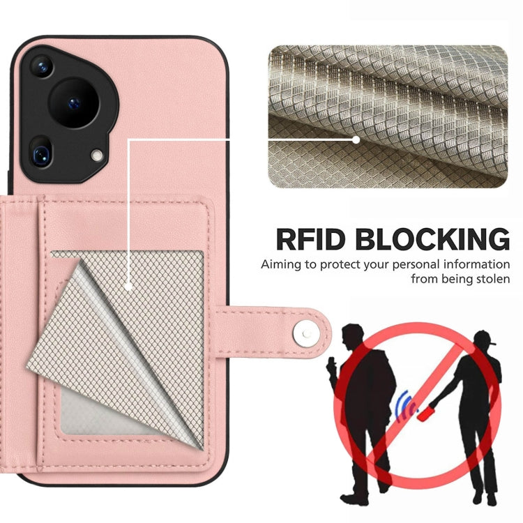For Huawei Pura 70 Ultra Button Card Bag RFID Anti-theft Phone Case(Pink)