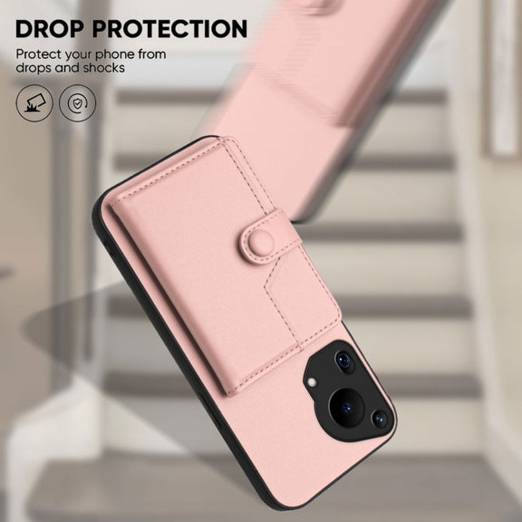 For Huawei Pura 70 Ultra Button Card Bag RFID Anti-theft Phone Case(Pink)