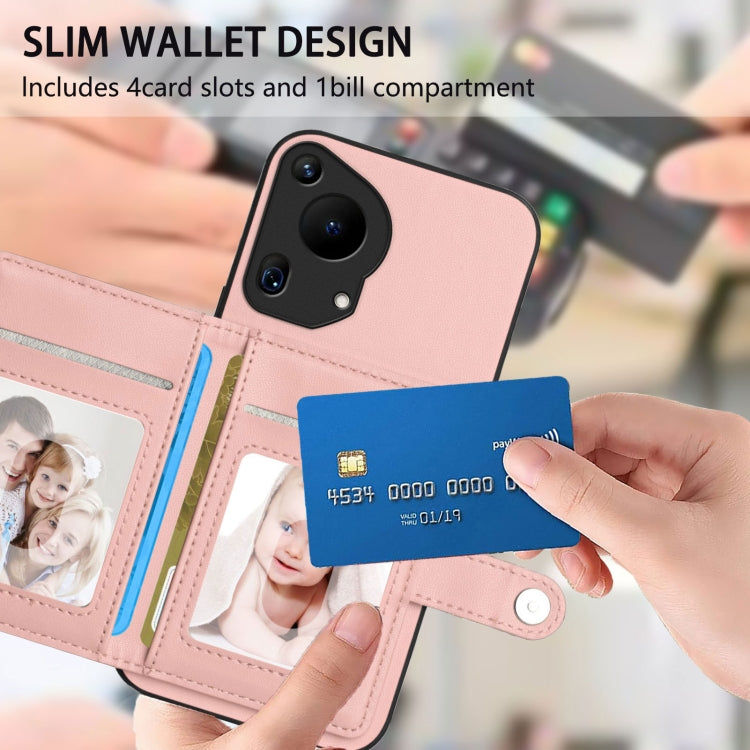 For Huawei Pura 70 Ultra Button Card Bag RFID Anti-theft Phone Case(Pink)