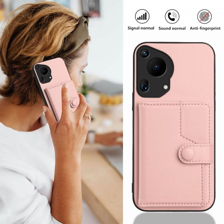 For Huawei Pura 70 Ultra Button Card Bag RFID Anti-theft Phone Case(Pink) - Huawei Cases by PMC Jewellery | Online Shopping South Africa | PMC Jewellery | Buy Now Pay Later Mobicred