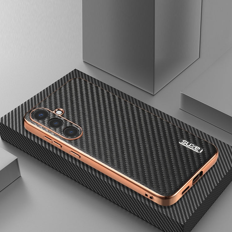 For Samsung Galaxy S25 5G AZNS Electroplated Edge Carbon Fiber Texture Phone Case(Black) - Galaxy S25 5G Cases by AZNS | Online Shopping South Africa | PMC Jewellery | Buy Now Pay Later Mobicred