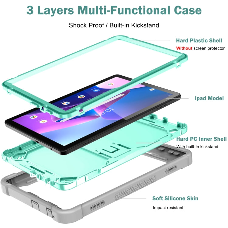 For Lenovo Tab M10 3rd Gen / TB328 Silicone Hybrid PC Tablet Case with Holder(Grey Mint Green) - Lenovo by PMC TechLife | Online Shopping South Africa | PMC TechLife | Buy Now Pay Later Mobicred