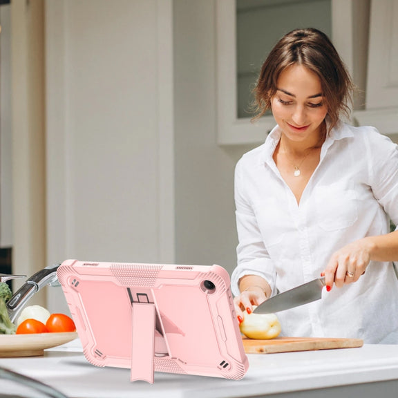 For Lenovo Tab M10 3rd Gen / TB328 Silicone Hybrid PC Tablet Case with Holder(Rose Gold)