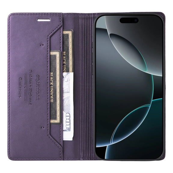 For iPhone 16 Pro Max GQUTROBE G01 RFID Anti-theft Leather Phone Case(Purple)