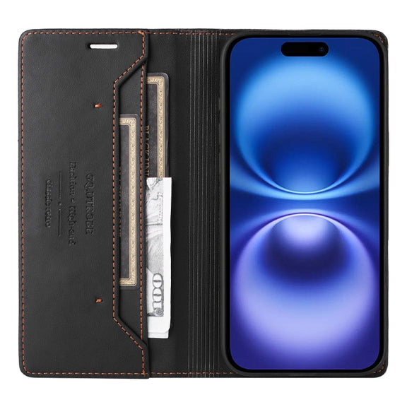 For iPhone 16 GQUTROBE G01 RFID Anti-theft Leather Phone Case(Black)