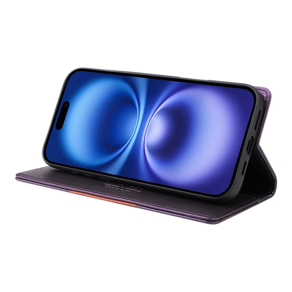 For iPhone 16 GQUTROBE G01 RFID Anti-theft Leather Phone Case(Purple)