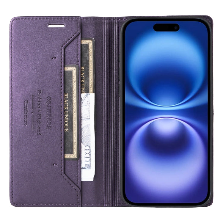 For iPhone 16 Plus GQUTROBE G01 RFID Anti-theft Leather Phone Case(Purple) - free shipping - PMC Jewellery - Order now!