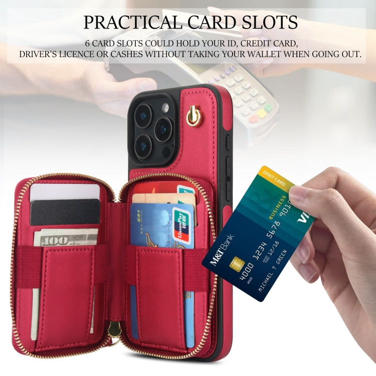 For iPhone 16 Pro Max AwQuer Crossbody Zipper Wallet Rhombic Leather Back Phone Case(Red) - free shipping - PMC Jewellery - Order now!