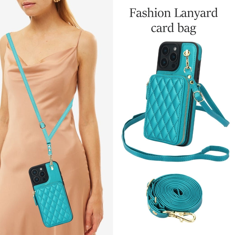 For iPhone 16 Pro AwQuer Crossbody Zipper Wallet Rhombic Leather Back Phone Case(Green) - free shipping - PMC Jewellery - Order now!