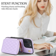For iPhone 16 Pro AwQuer Crossbody Zipper Wallet Rhombic Leather Back Phone Case(Purple)