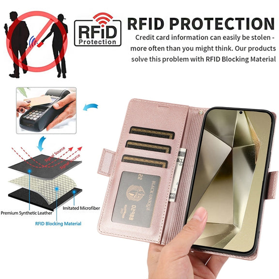 For Samsung Galaxy S25 Ultra 5G Side Buckle RFID Anti-theft Leather Phone Case(Rose Gold)