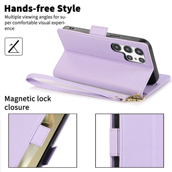 For Samsung Galaxy S25 Ultra 5G Side Buckle RFID Anti-theft Leather Phone Case(Light Purple)