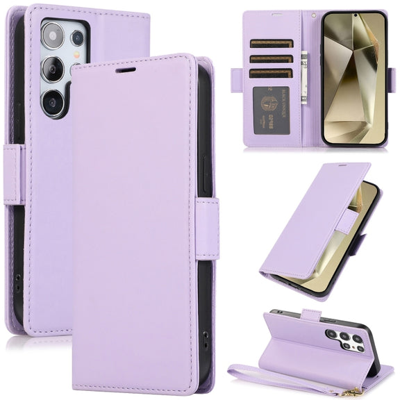 For Samsung Galaxy S25 Ultra 5G Side Buckle RFID Anti-theft Leather Phone Case(Light Purple)