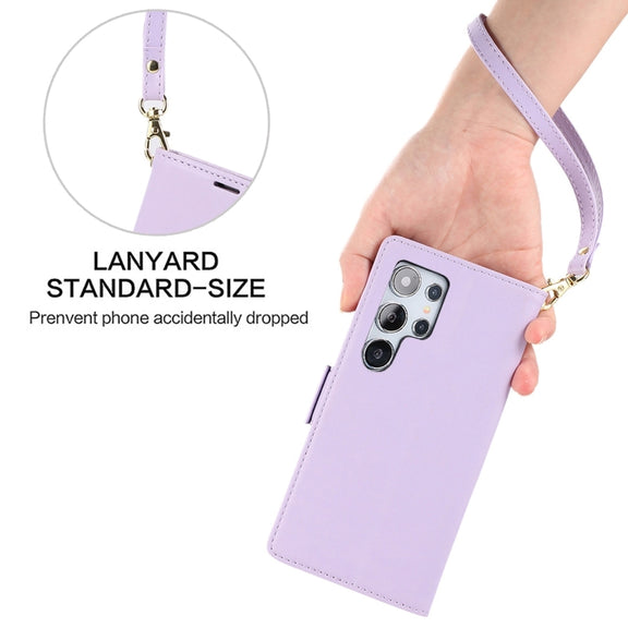 For Samsung Galaxy S25 Ultra 5G Side Buckle RFID Anti-theft Leather Phone Case(Light Purple)
