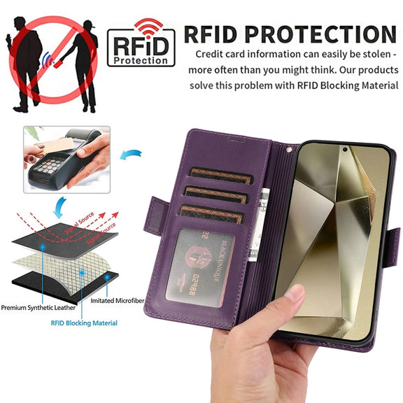For Samsung Galaxy S25 Ultra 5G Side Buckle RFID Anti-theft Leather Phone Case(Dark Purple)