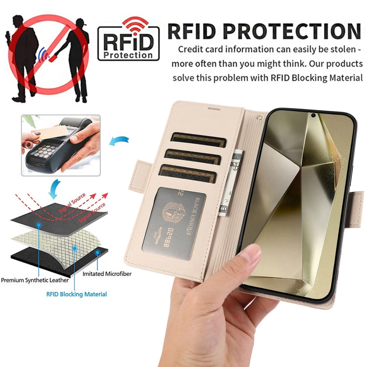 For Samsung Galaxy S25 Ultra 5G Side Buckle RFID Anti-theft Leather Phone Case(Apricot)