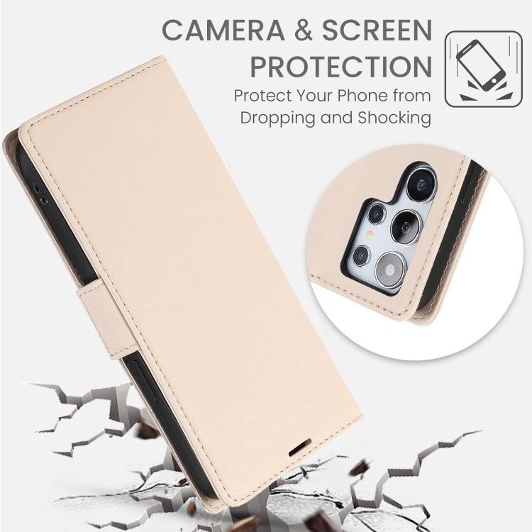 For Samsung Galaxy S25 Ultra 5G Side Buckle RFID Anti-theft Leather Phone Case(Apricot)