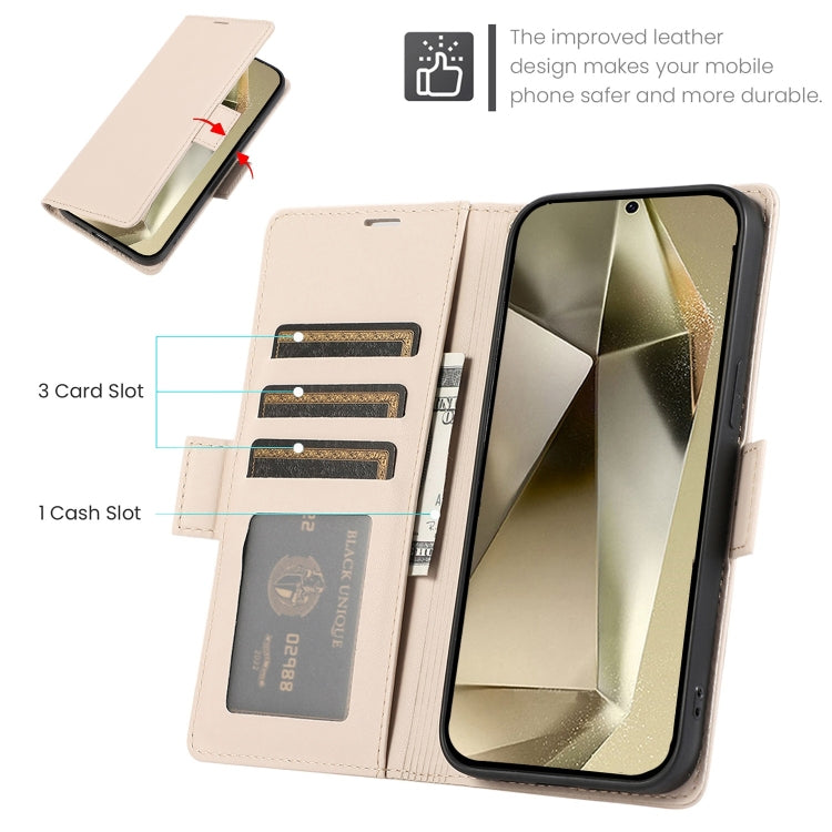For Samsung Galaxy S25 Ultra 5G Side Buckle RFID Anti-theft Leather Phone Case(Apricot)