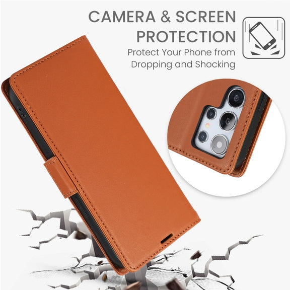 For Samsung Galaxy S25 Ultra 5G Side Buckle RFID Anti-theft Leather Phone Case(Brown)