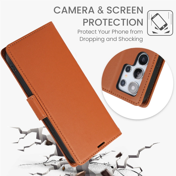 For Samsung Galaxy S25 Ultra 5G Side Buckle RFID Anti-theft Leather Phone Case(Brown)