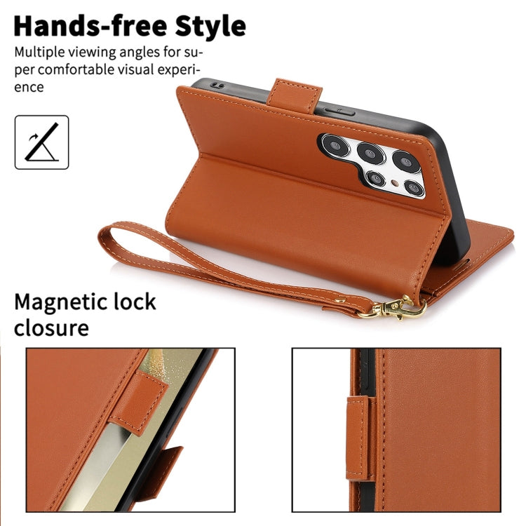 For Samsung Galaxy S25 Ultra 5G Side Buckle RFID Anti-theft Leather Phone Case(Brown)