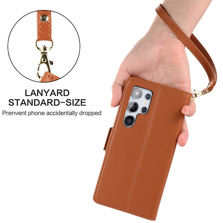 For Samsung Galaxy S25 Ultra 5G Side Buckle RFID Anti-theft Leather Phone Case(Brown)