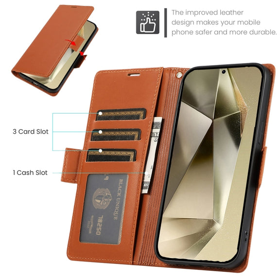 For Samsung Galaxy S25 Ultra 5G Side Buckle RFID Anti-theft Leather Phone Case(Brown)