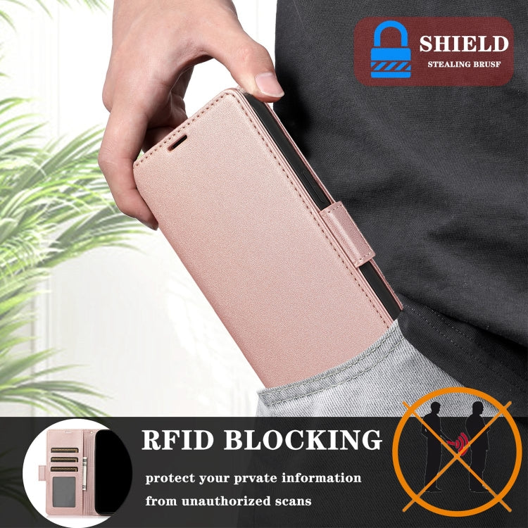 For Samsung Galaxy S25 / S24 5G Side Buckle RFID Anti-theft Leather Phone Case(Rose Gold)