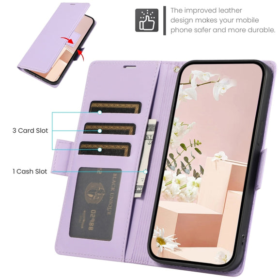 For Samsung Galaxy S25 / S24 5G Side Buckle RFID Anti-theft Leather Phone Case(Light Purple)