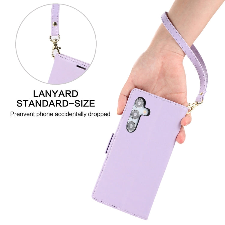 For Samsung Galaxy S25 / S24 5G Side Buckle RFID Anti-theft Leather Phone Case(Light Purple) - Galaxy S25 5G Cases by PMC TechLife | Online Shopping South Africa | PMC TechLife | Buy Now Pay Later Mobicred