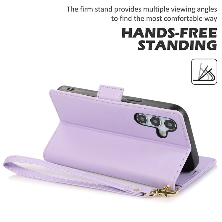 For Samsung Galaxy S25 / S24 5G Side Buckle RFID Anti-theft Leather Phone Case(Light Purple)