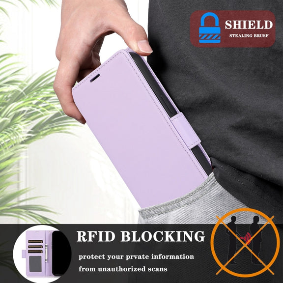 For Samsung Galaxy S25 / S24 5G Side Buckle RFID Anti-theft Leather Phone Case(Light Purple)