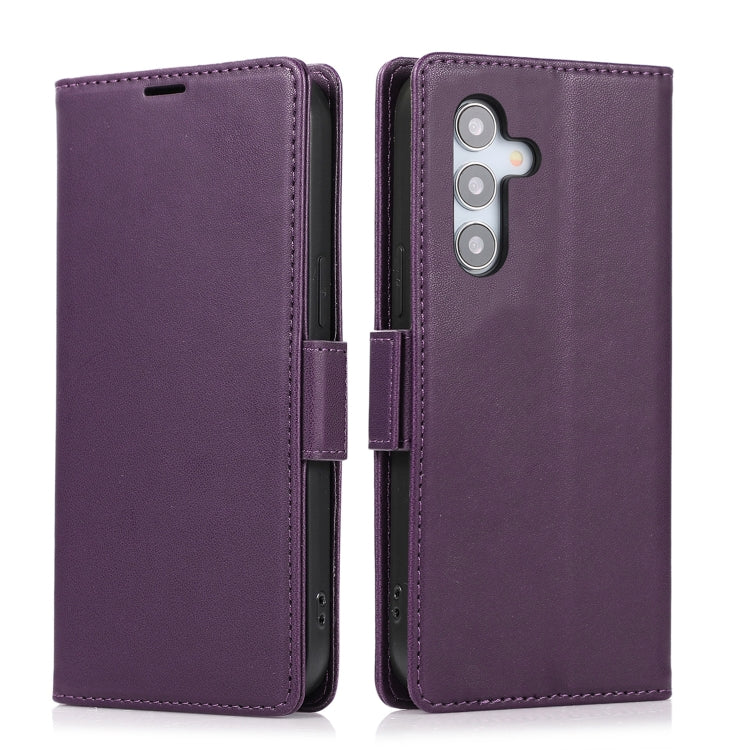 For Samsung Galaxy S25 / S24 5G Side Buckle RFID Anti-theft Leather Phone Case(Dark Purple) - Galaxy S25 5G Cases by PMC TechLife | Online Shopping South Africa | PMC TechLife | Buy Now Pay Later Mobicred