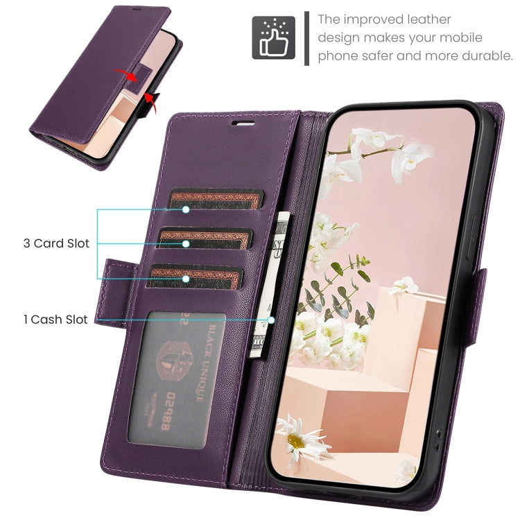 For Samsung Galaxy S25 / S24 5G Side Buckle RFID Anti-theft Leather Phone Case(Dark Purple)