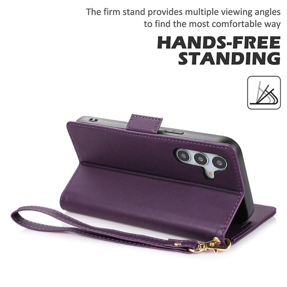 For Samsung Galaxy S25 / S24 5G Side Buckle RFID Anti-theft Leather Phone Case(Dark Purple)