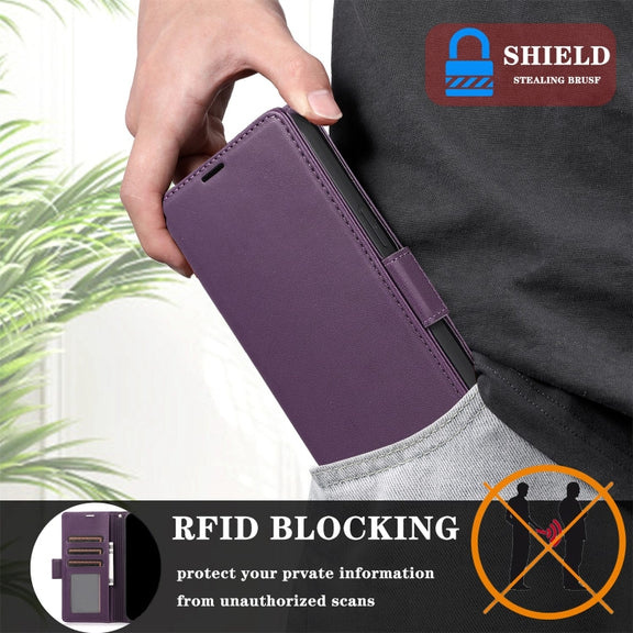 For Samsung Galaxy S25 / S24 5G Side Buckle RFID Anti-theft Leather Phone Case(Dark Purple)