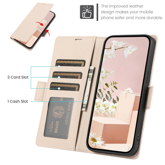 For Samsung Galaxy S25 / S24 5G Side Buckle RFID Anti-theft Leather Phone Case(Apricot)