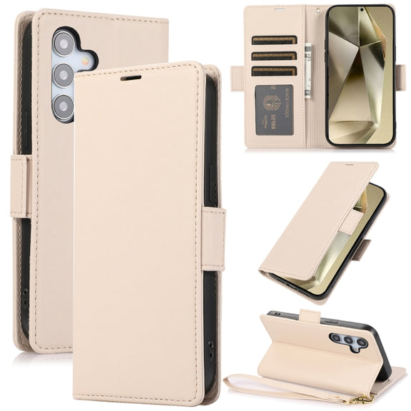 For Samsung Galaxy S25 / S24 5G Side Buckle RFID Anti-theft Leather Phone Case(Apricot)