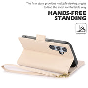 For Samsung Galaxy S25 / S24 5G Side Buckle RFID Anti-theft Leather Phone Case(Apricot)