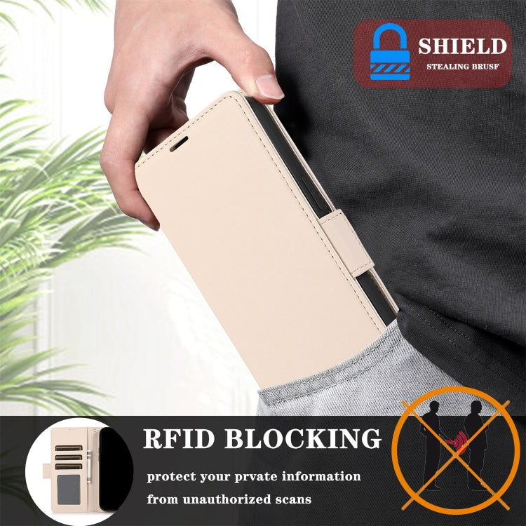 For Samsung Galaxy S25 / S24 5G Side Buckle RFID Anti-theft Leather Phone Case(Apricot)