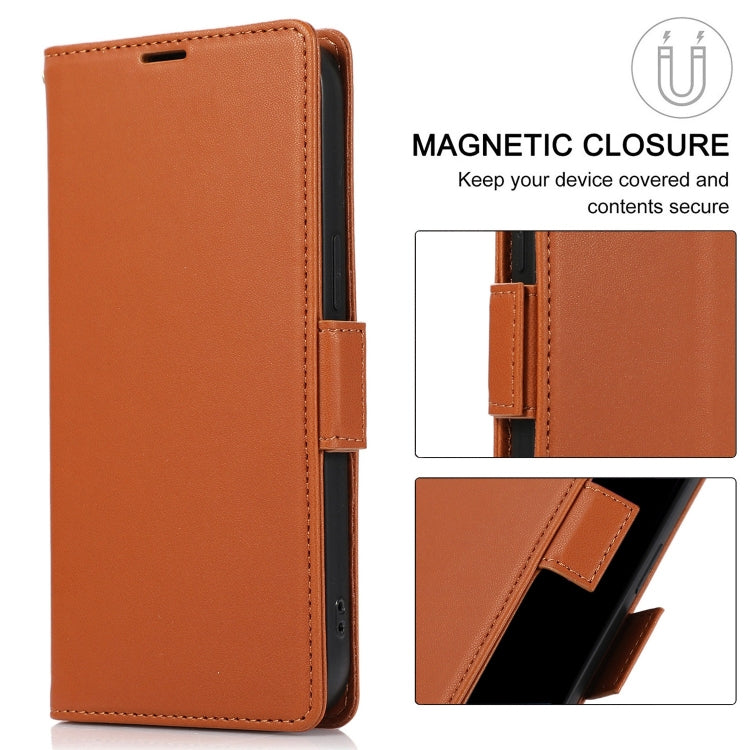For Samsung Galaxy S25 / S24 5G Side Buckle RFID Anti-theft Leather Phone Case(Brown) - Galaxy S25 5G Cases by PMC TechLife | Online Shopping South Africa | PMC TechLife | Buy Now Pay Later Mobicred