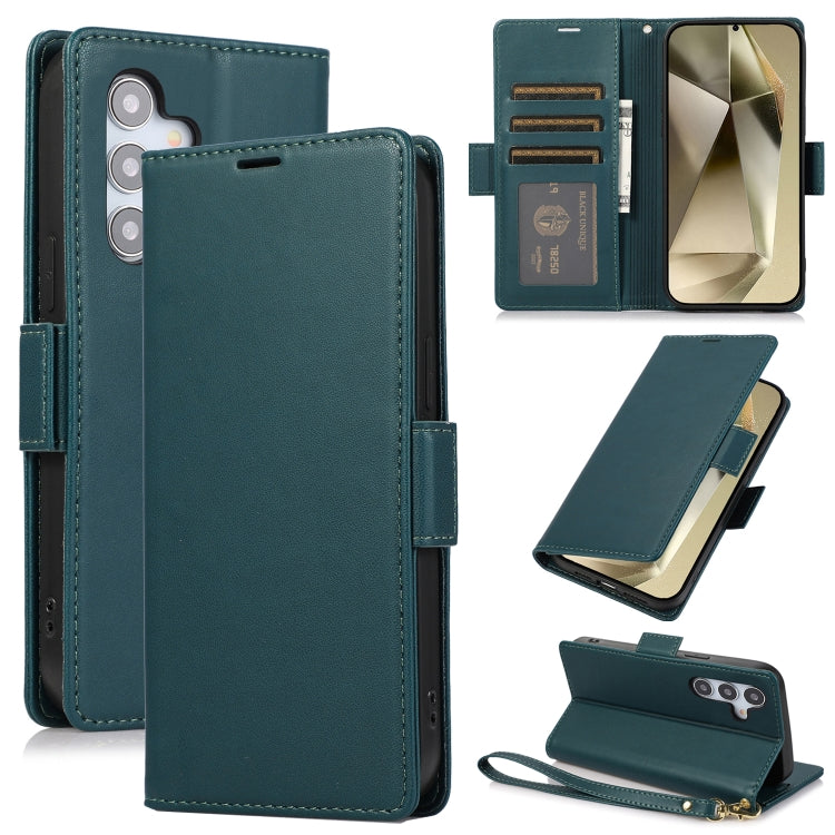 For Samsung Galaxy S25+ / S24+ 5G Side Buckle RFID Anti-theft Leather Phone Case(Green) - Galaxy S25+ 5G Cases by PMC TechLife | Online Shopping South Africa | PMC TechLife | Buy Now Pay Later Mobicred